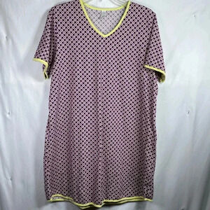 Calida Plumb with White & Yellow Daisy’s Large Woman’s Sleep Shirt, Yellow Trim.